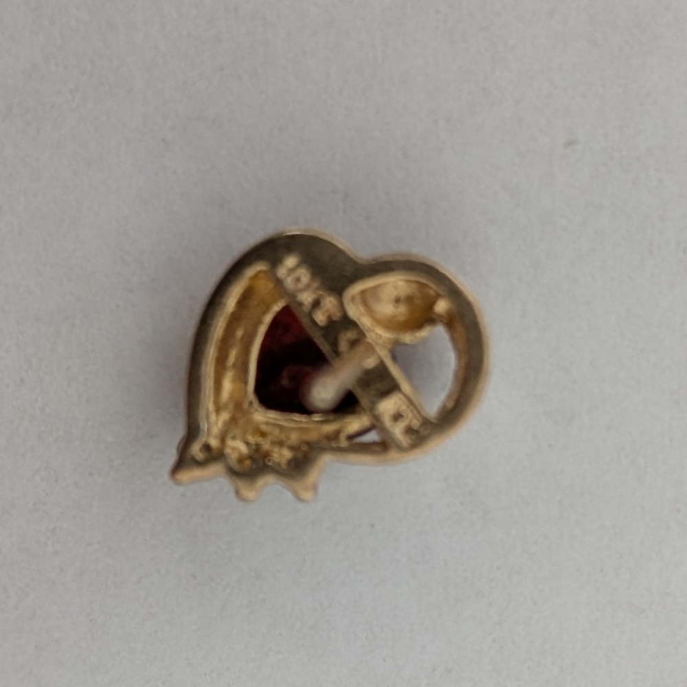 Elegant 10k Gold and Garnet and Diamond Heart Stud Earrings - Picture 2 of 2